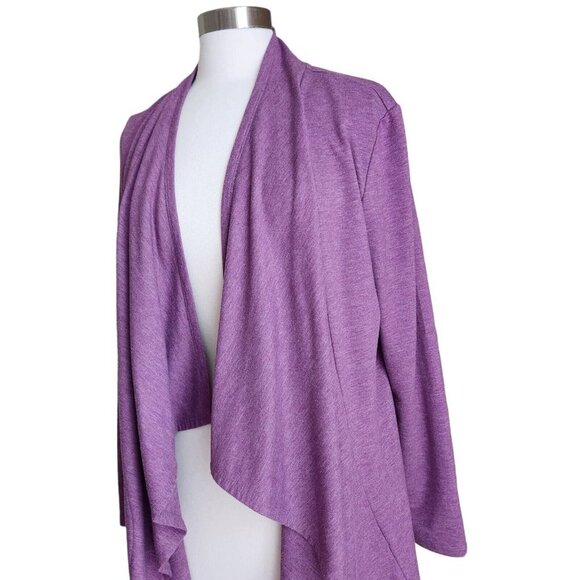 LOGO Lounge Lori Goldstein Open Front Waterfall Cardigan Jacket Size M Purple - Picture 2 of 12